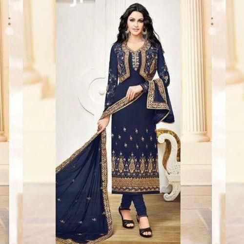 Unstitched  Navy Blue Soft Georgette Salwar Kameez For Women
