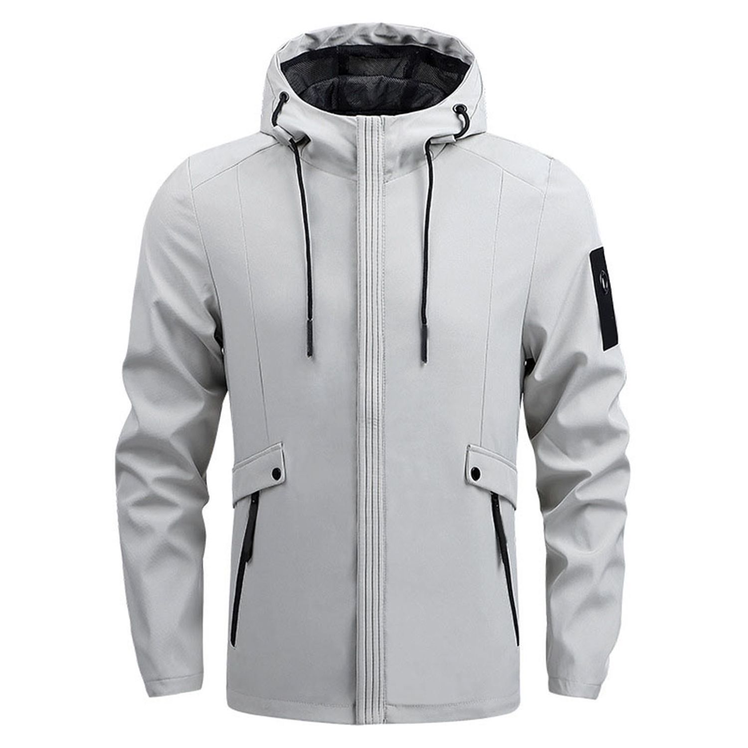 Jacket Coat Stand Collar Drawstring Solid Color Male Jacket