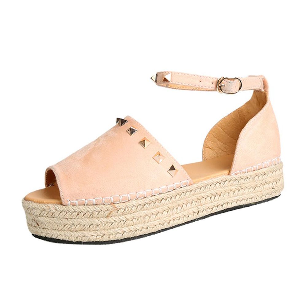 Women's Ladies Rivet Flat Playform Buckle Woven Thick-Bottom Sandals Roman Shoes