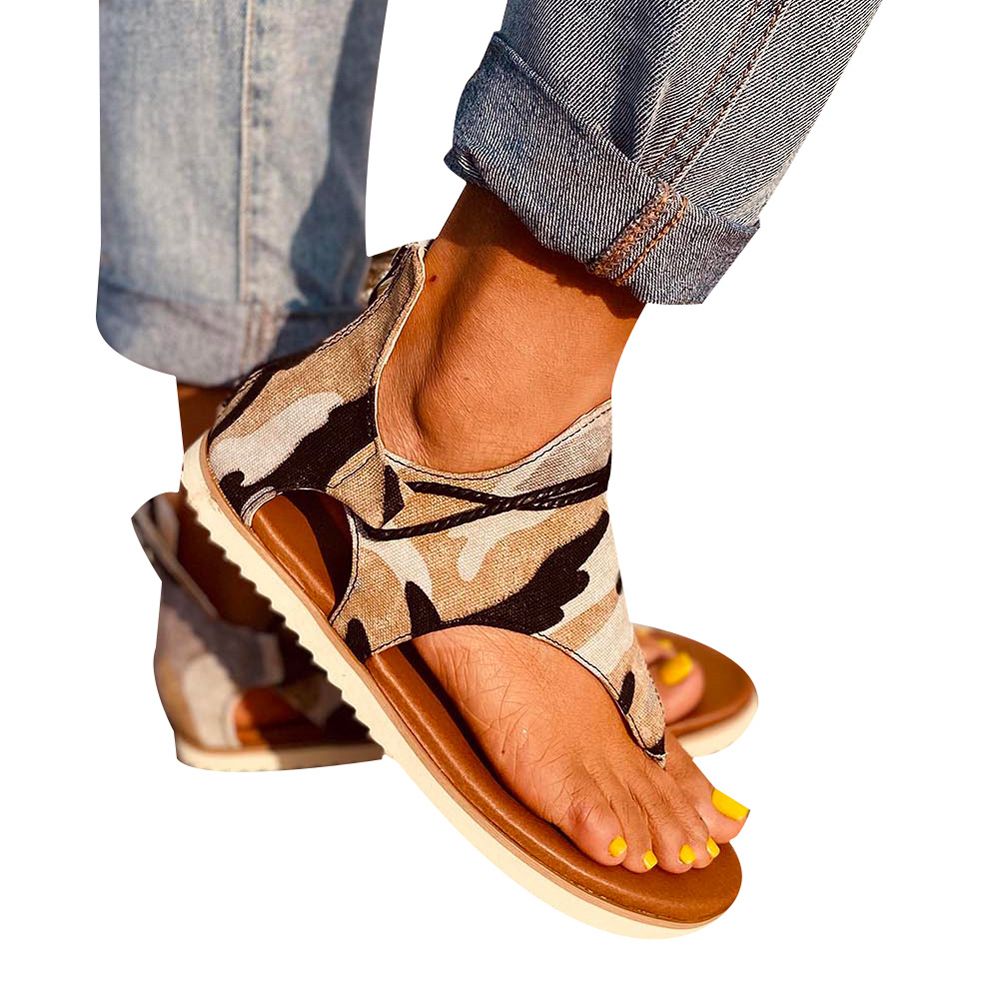 Fashion Women Summer Flip Flops Anti Skid Heel Zip Camouflage Sandals Flat Shoes