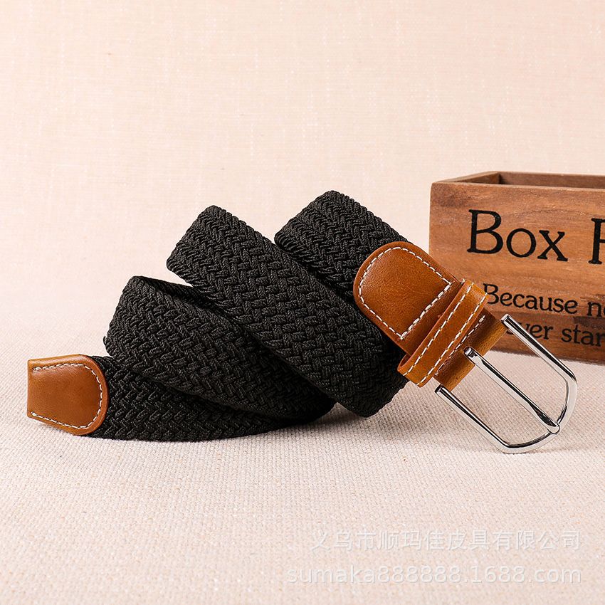 Loldeal 3.5x103cm Elastic Belt Men's Trendy Casual Belt Canvas Woven Belt Ladies' Pin Buckle Elastic Korean Style