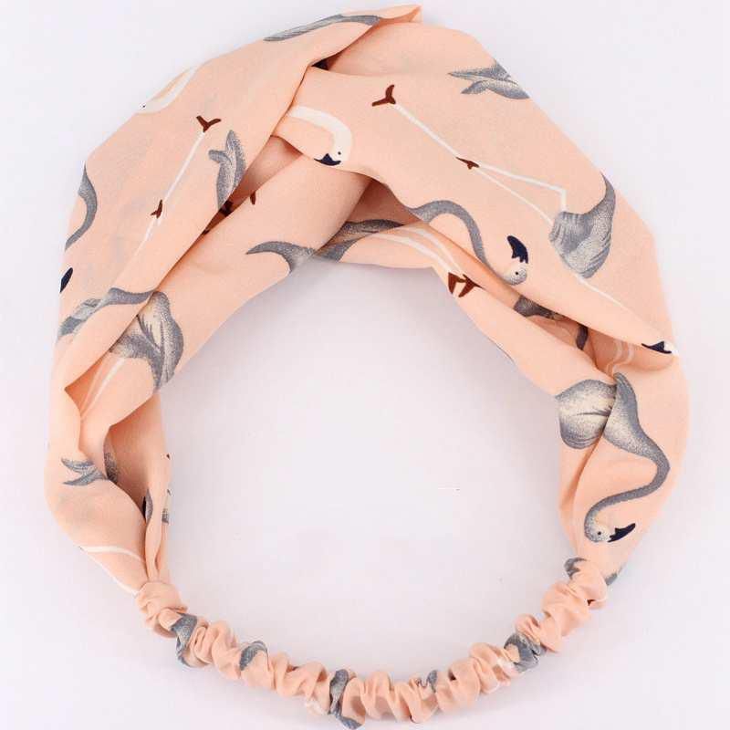 【BestGO】Summer Women  Headband Flamingo Prints Elastic Hair BanWiChiffon Cross Hairband
