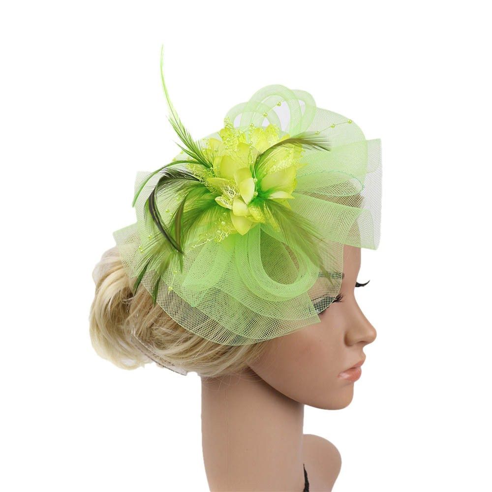 Fashion Women Feather Mesh Floral Fascinator Headband Hair Clip Accessories Band tail Party Hat Wedding Bride Accessories