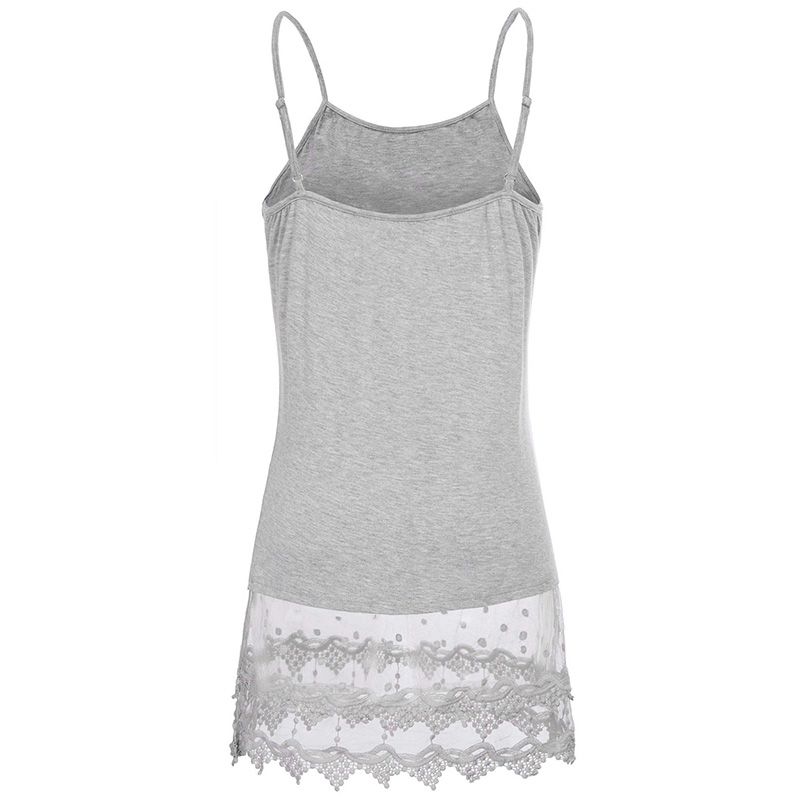 Women Sleeveless Camisole with Adjustable Shoulder Strap, Elegant Mesh See-through Hem Summer Clothing