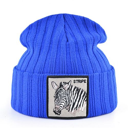 Knitted Beanie Hats For Men Autumn Winter Skullies Beanies With Embroidery Zebra Patch Fashion Knitting Hat Women Hop Gorras