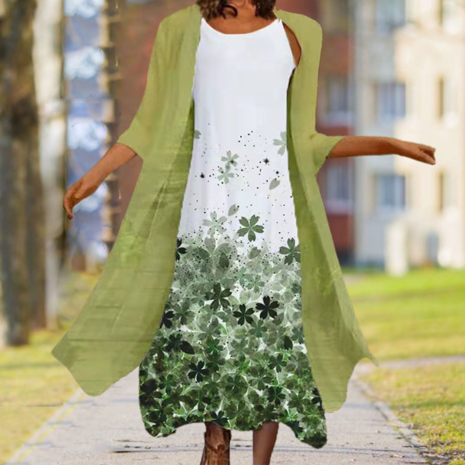 Sunnyheart Lady Dress Set Breathable Butterfly Printing Women Dress Set