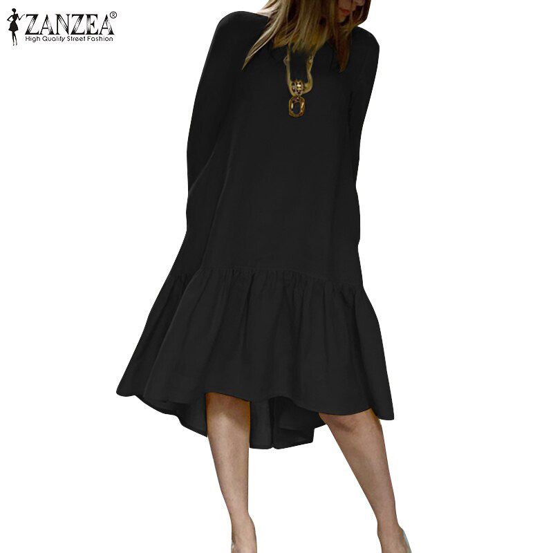 Women Dress Holiday Summer Short Sleeve Sundress Solid Casual Kaftan Ruffles Loose Vestidos Pockets O-Neck Robe Femme