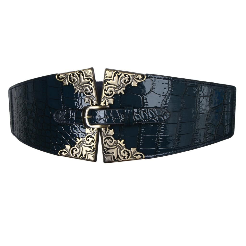 【ALLGOOD】Women's Leather Belt WiCorset Elastic Vintage Waist Belt Girdles Flower Buckle Dress Belt