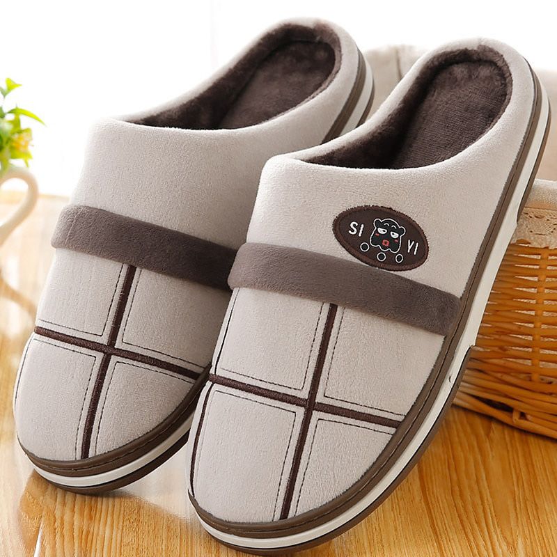 Men home slippers Winter Plus Size 45-50 Fashion Gingham Warm Comfy Indoor Slippers For male Short Plush Bedroom Shoes