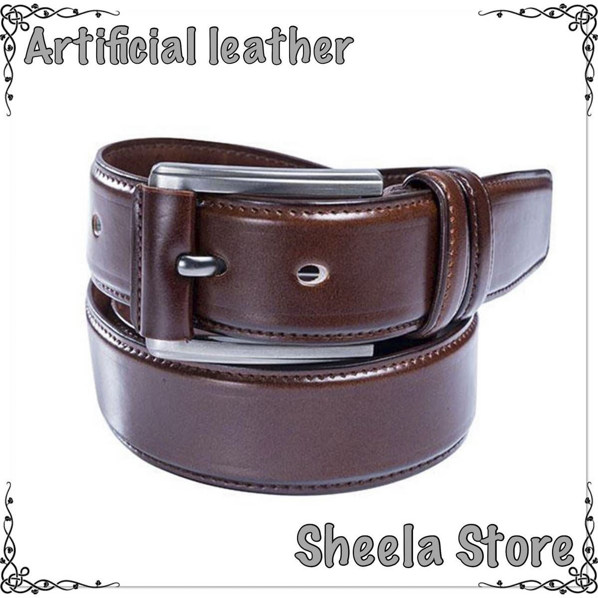 Chocolate artificial leather belt for men