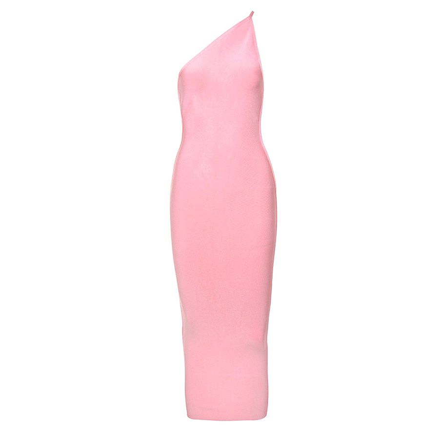 Autumn Women White Bandage Dress Bodycon Hot Pink One Shoulder Backless Elastic Elegant Party Celebrity Vestido XL