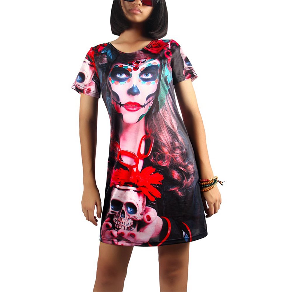 Halloween Costume error Female Zombie Female host Human Skeleton Printing Dress Colors