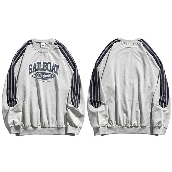 Men  Hop Striped Patchwork Sweatshirt Streetwear Letter Print Pullover Harajuku Cotton Spring Fashion Thin Sweat Shirt