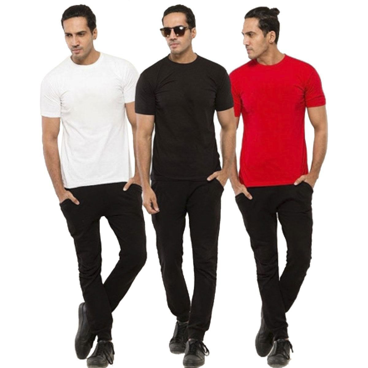 Multicolor Nit Cotton Pack of 3 Combo Round Neck T-Shirt for Men