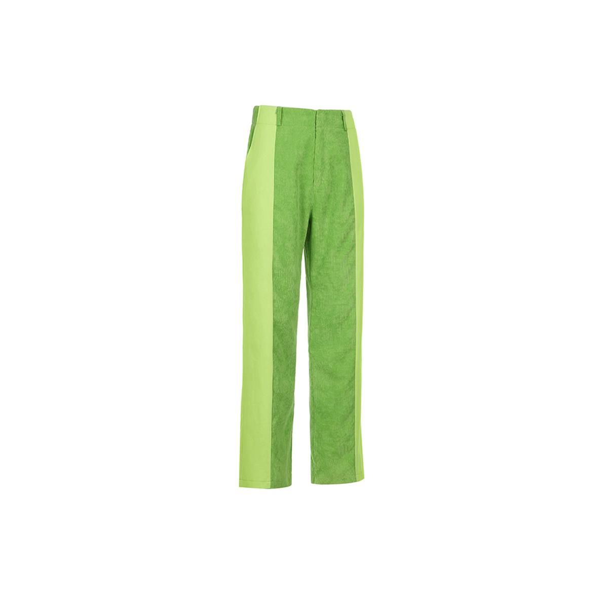 Women's Straight Leg Pants, Casual High Elastic Waist Color Block Loose Corduroy Pants