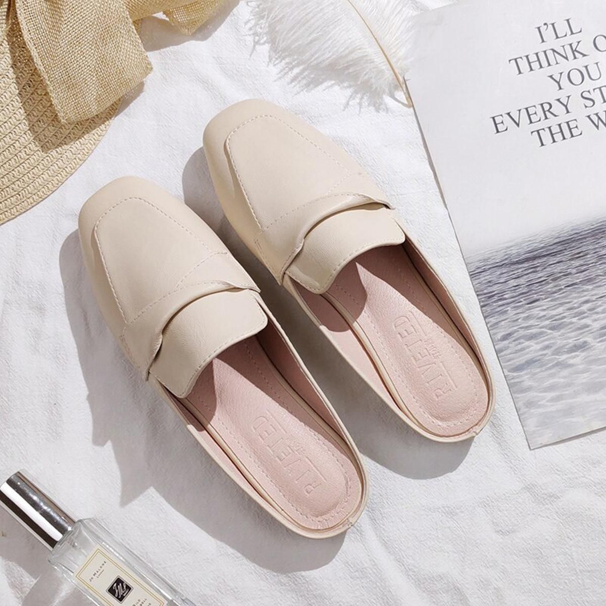 Women's slippers outdoor Women's slippers Flat Muller slippers Women's sandals leather shoes