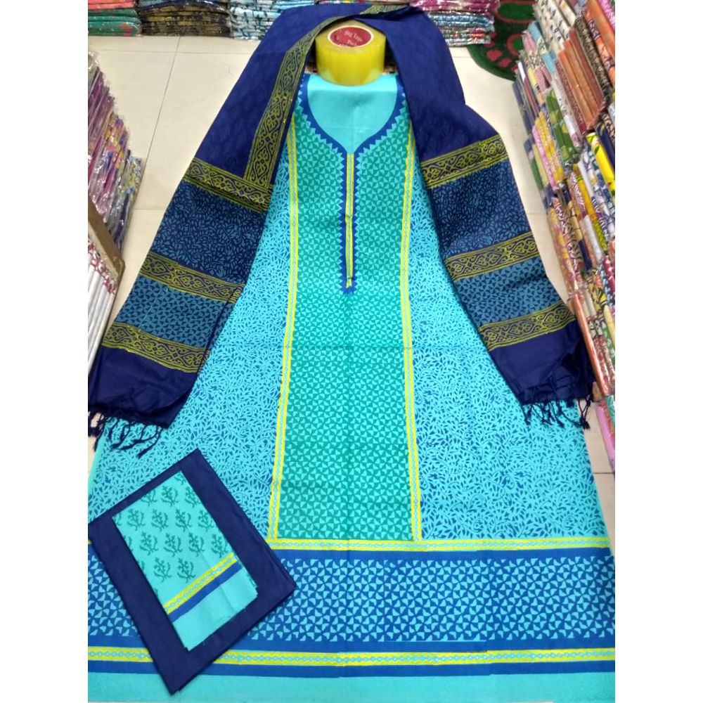Robin Block Print Unstitched Cotton Three Piece Shalwar Kameez (3 Piece)