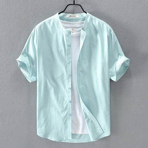 2020 Summer New Men's Shirt Pure Cotton Short Sleeves Dress Shirt Stand Collar Cardigan Shirt Men Clothes Y3002