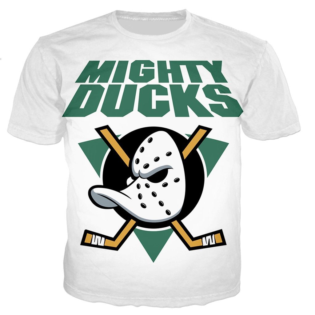 Summer Mighty Duck Funny 3d Printing T-shirt Ice Hockey Movie Top Stick Ice Hockey Pad Helmet Short-sleeved T-shirt