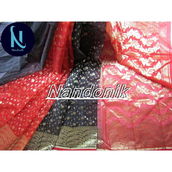 Exclusive 50-50 Muslin Tissue Powerloom Jari Jamdani Saree With Blouse piece