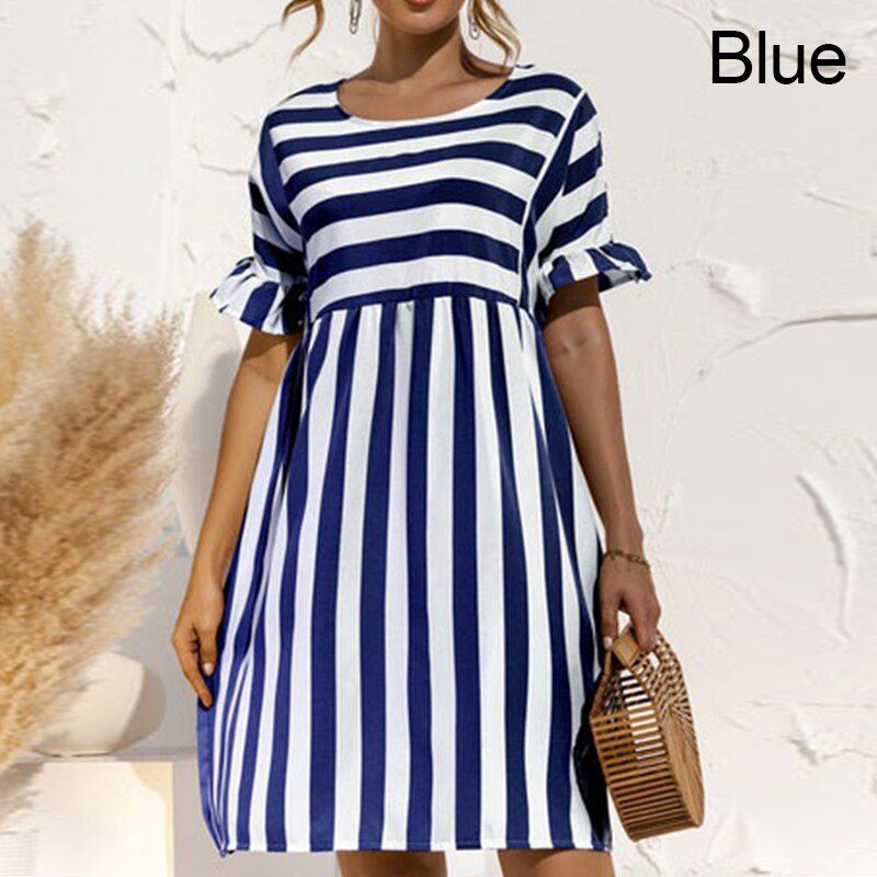 Summer Floral Print Dress Women Causal Ruffles Short Sleeve Dresses Bohemian O Neck A-Line Loose Female Mini Dress Vestidos