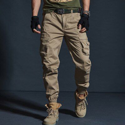 High Quality Khaki Casual Pants Men   Joggers  Cargo Pants Multi-cket Fashions Black  Trousers