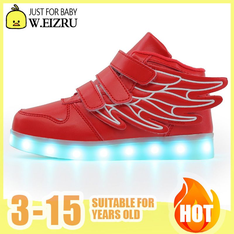 SIZE25-37 Rubber Shoes for Kids Boy Autumn New Children LED Light Shoes Boys High Help Wing Light Shoes Girls Fashion Casual Sport Shoes 6 Colors Size