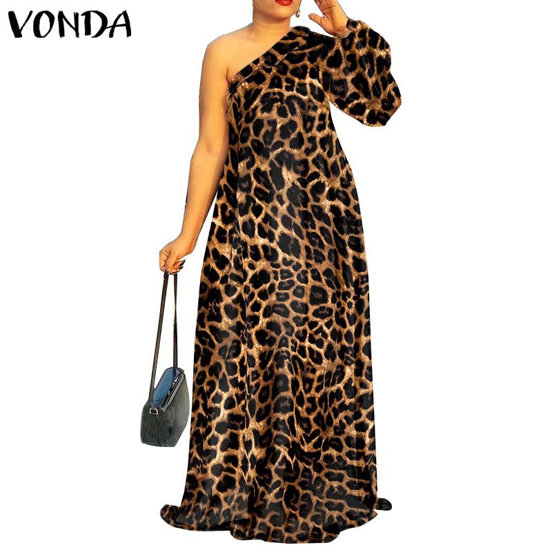 Women Summer Sundress Floral Print Party Maxi Dress 2021 VONDA Vintage Style One Shoulder  Dress Vestidos