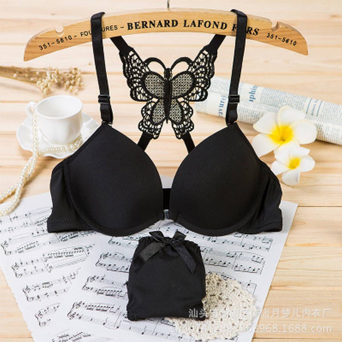 Front Closed Butterfly Push up Bra (Black)