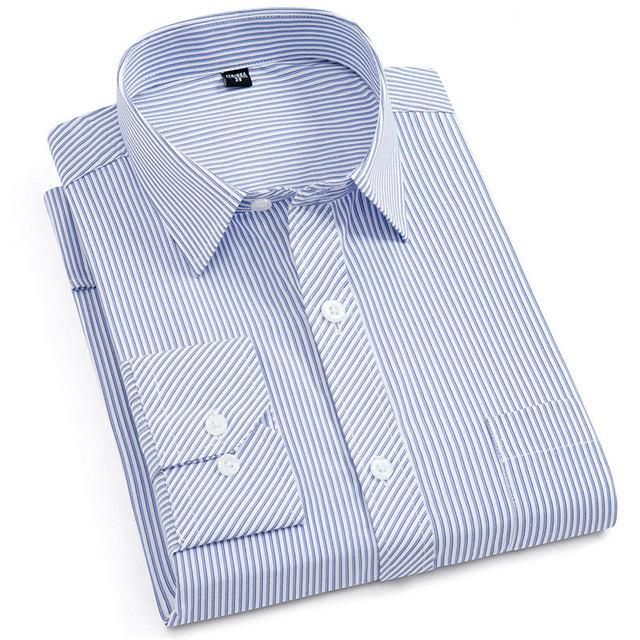 New Plus Size Men Striped Dress Shirt Non-Iron Formal Fashion Social Long Sleeve Business Smart Casual Shirt Regular Fit 5XL 6XL