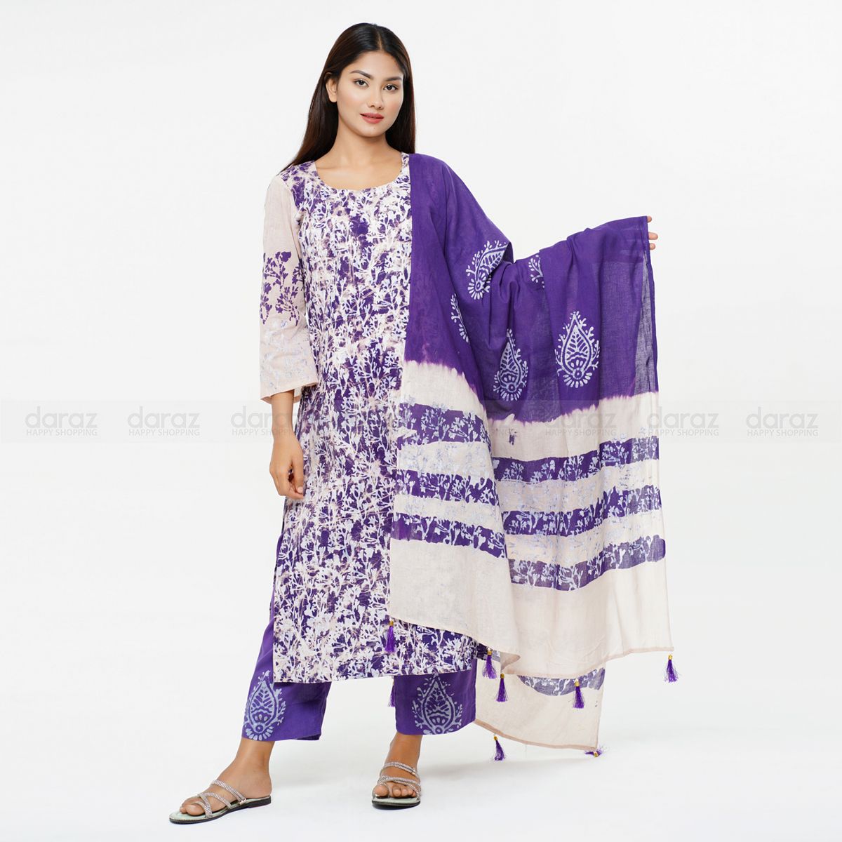 Beautiful Pure Cotton Batik Unstitched Three Piece Shalwar Kameez and Beautiful design Orna by Zero Zone