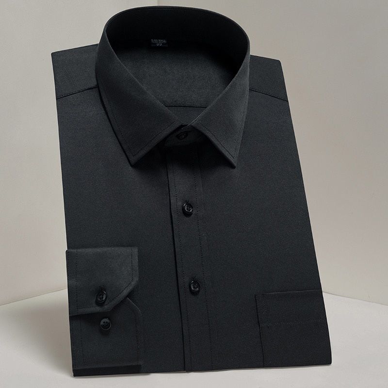 Pocket White Formal Shirt Mens for Business Solid  Social Dress Men Shirts Long Sleeve Work office Light Blue black pink