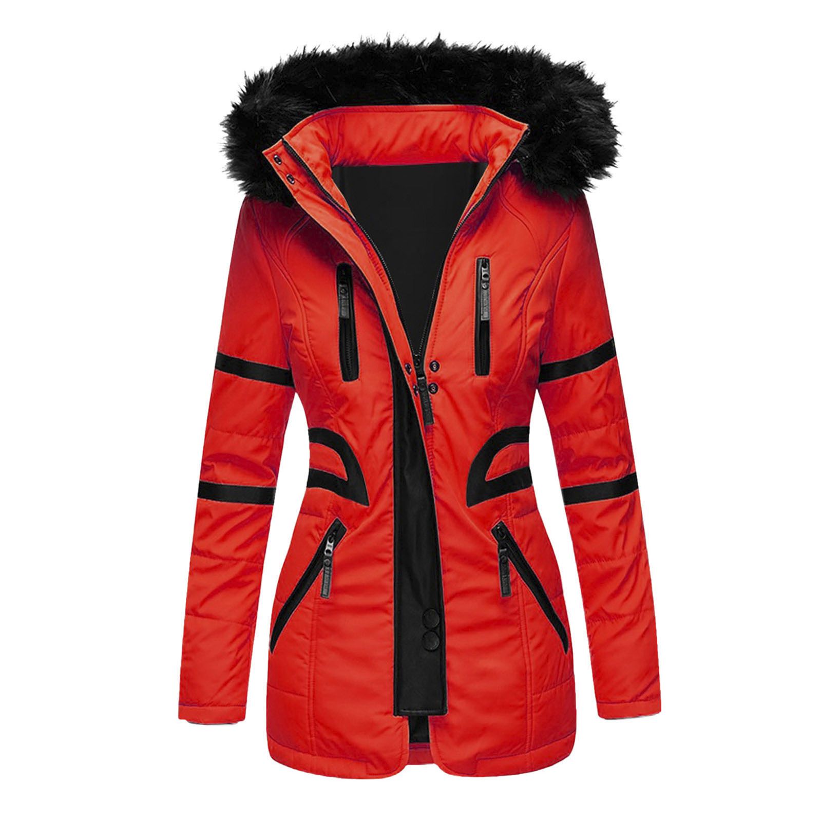 Puffer Jacket Zip-up Pockets Casual Plush Hooded Winter Coat