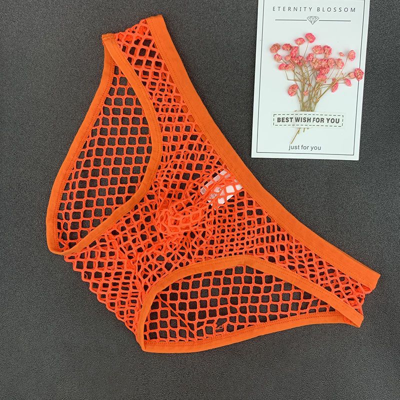 Men's Briefs Sexy Transparent Low Waist U Convex Elastic Hollow Breathable Panties M-XXL