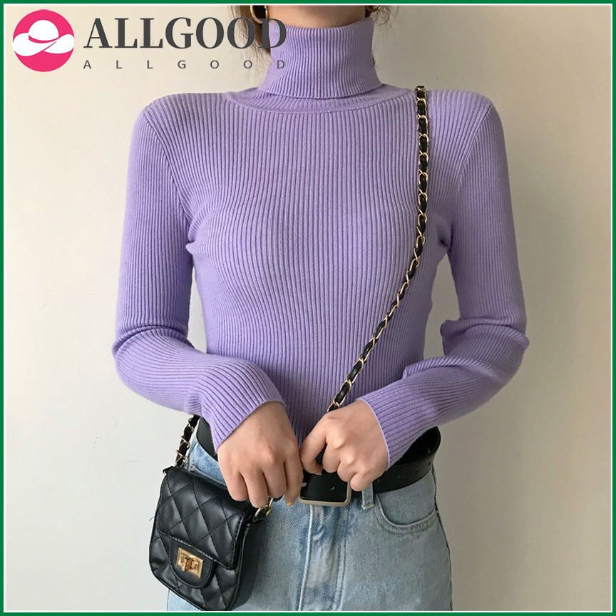 Autumn Winter Turtleneck Sweaters Women Short Tight Sweater Ladies Thin Slim Pullover Sweaters Simple Knit Pullover Long Sleeve