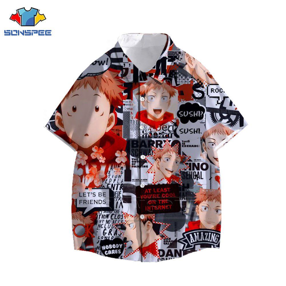SONSPEE Anime Jujutsu Kaisen Gojo Satoru Shirt Men Women 3D Print Harajuku Summer Hawaii Shirts Casual Beach Oversized Tops