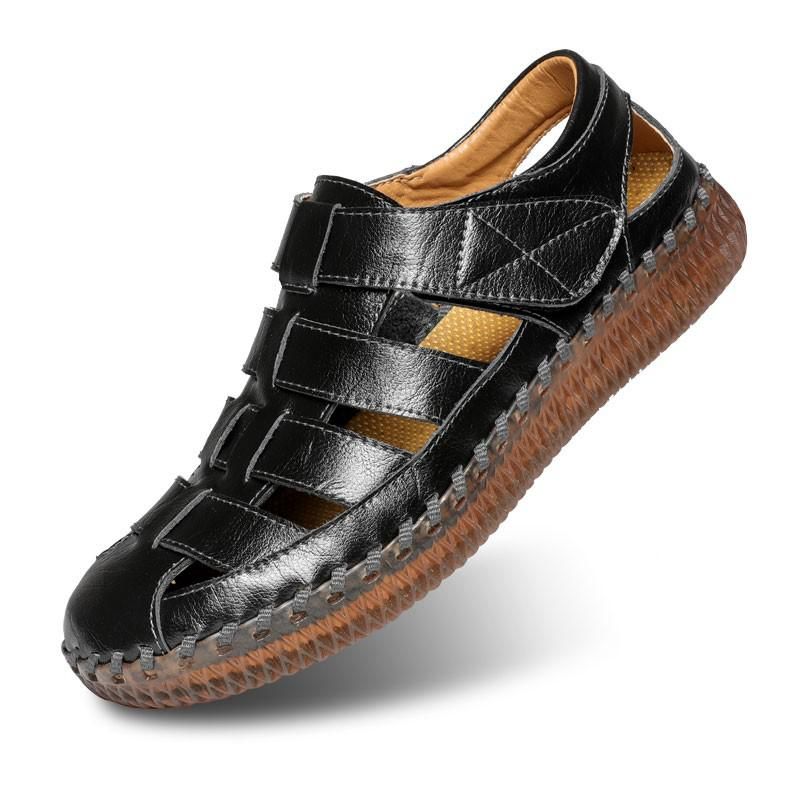 2021 New Mens Sandals Comfort  Leather Summer High Quality Handmade Beach Slippers Casual Footwear Outdoor Beach Shoes