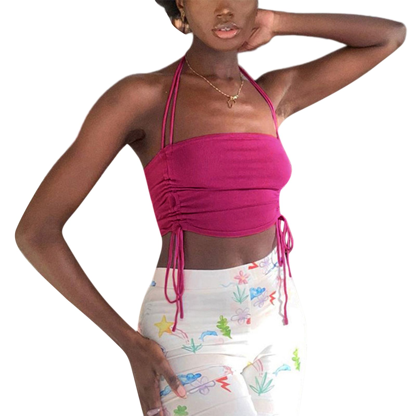 Women Charming Camisole, Neck Hanger Solid Color Crops Tops Backless Camisole for Summer Spring, Women Clothing