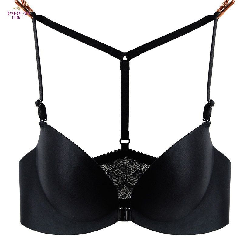 PAERLAN Front Closure Y type beauty back Floral lace bra  female One - Piece Seamless Push Up backless underwear Women Lycra