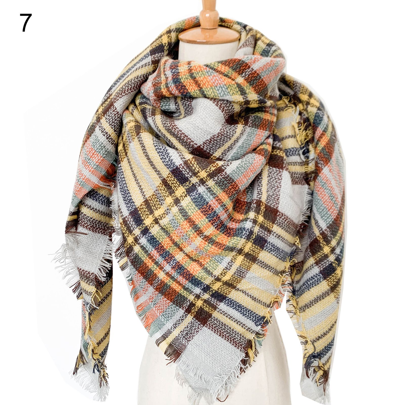 Women Scarf Patchwork Tassel Hem Casual Warm Scarves