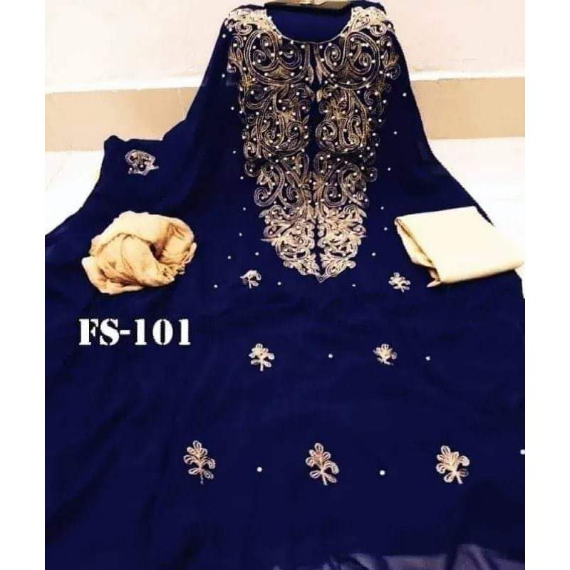 Unstitched Georgette Embroidery  Kameez For Women Three Piece (3 Piece)