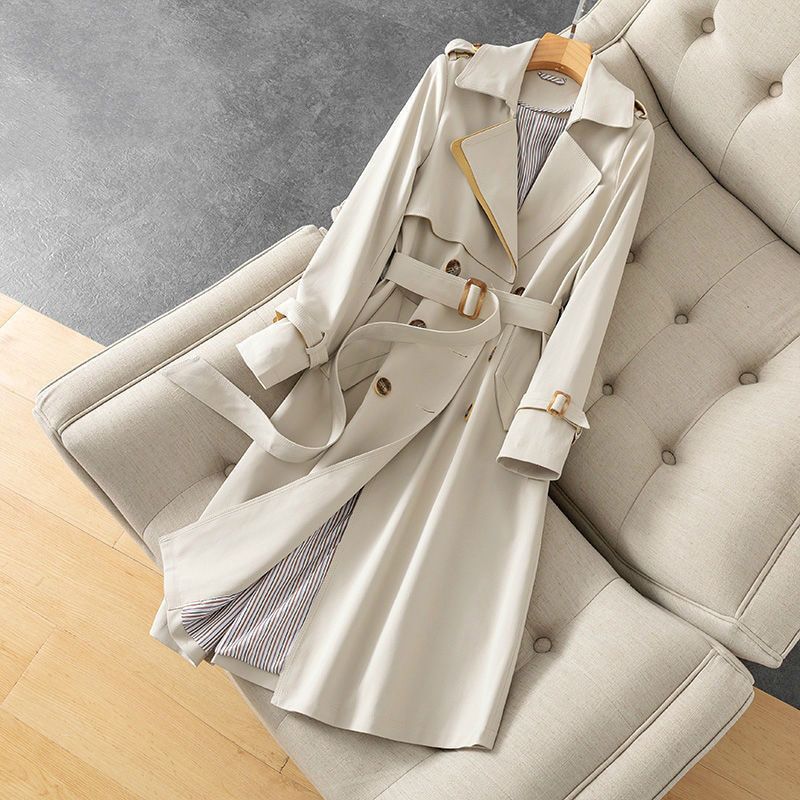 Women Trench Elegant Coat With Belt Autumn Winter Double ed Solid Cloak Female Korean Style Windbreaker Womens Middle Long