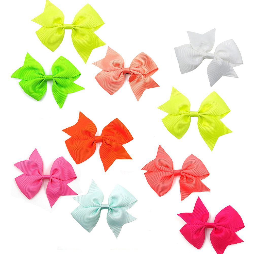 10Pcs Fashion Girls Solid Color Ribbon Bowknot Hair Clip Hairpin Party Headwear