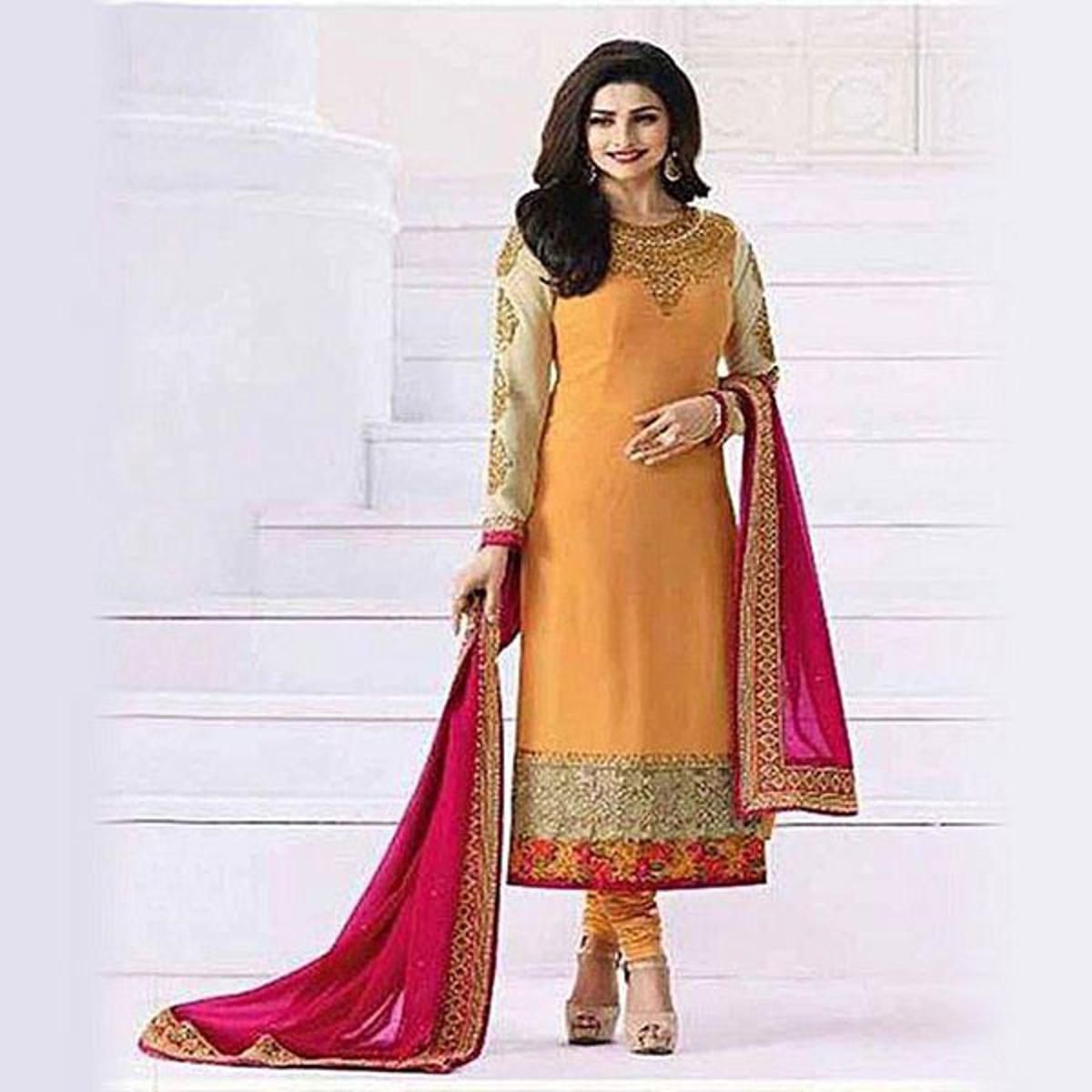 Unstitched Orange Indian Georgette Salwar Kameez For Women