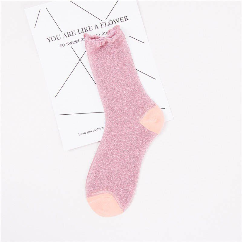 [EIOISAPRA]Gold Silver Silk Ultra-thin Transparent Socks Lace Edge Shiny Socks Japan Harajuku Sexy Socks Women Calcetines Mujer
