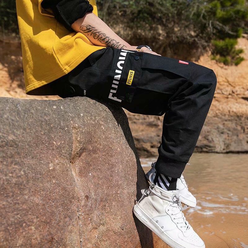 Men Purple Joggers Pants Mens Pockets Streetwear Cargo Pants Male Hip Hop Track Pants Korean Fashions Overalls