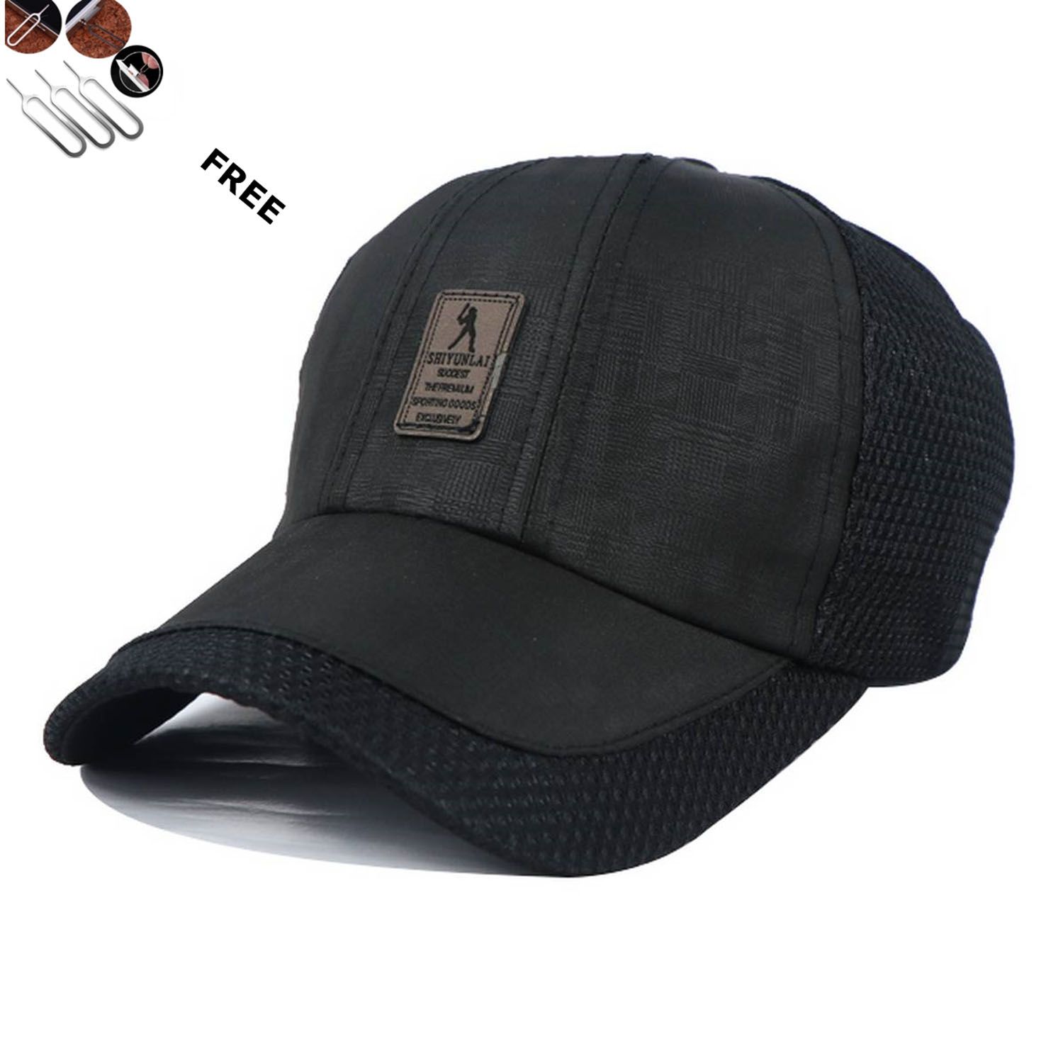 Black Half Net Baseball Cap For Winter and Summer