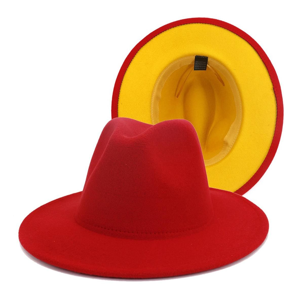 white yellow bottom Jazz Hats Cowboy Hat For Women And Men Double-sided Color Cap Red With Black Wool Bowler Hat Wholesale