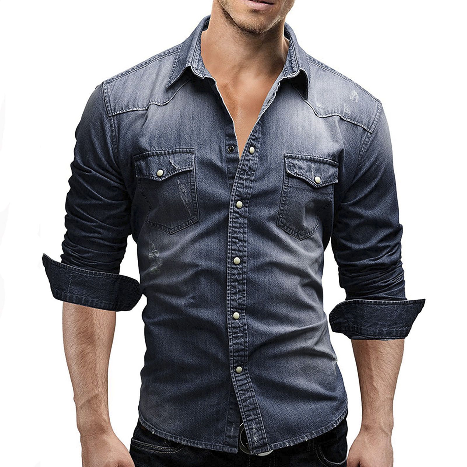 Male Shirt Denim Casual Men Top