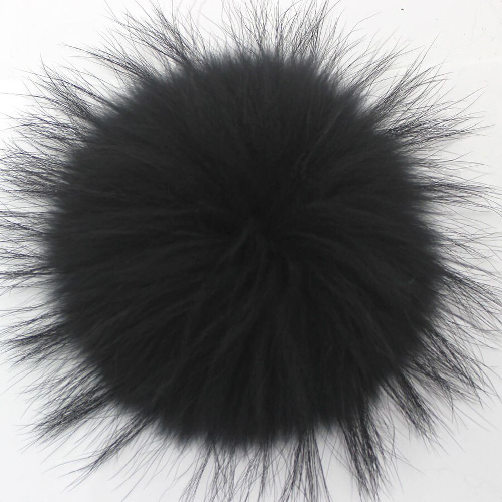 2pcs/lot White(Black End) Raccoon Fur Pom Pom Huge Pompoms hats beanies Keychains Accessories for hats colors